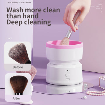 Compact automatic make up brush cleaner