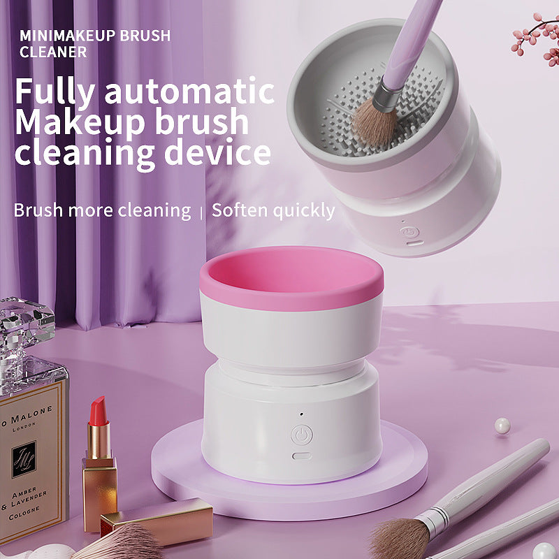 Compact automatic make up brush cleaner
